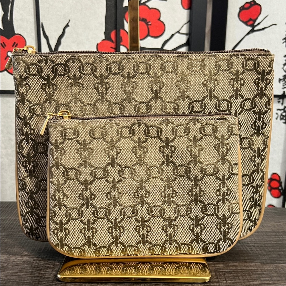 PARADOX Beige Jacquard Patterned Two PCS. Cosmetic Pouch Set